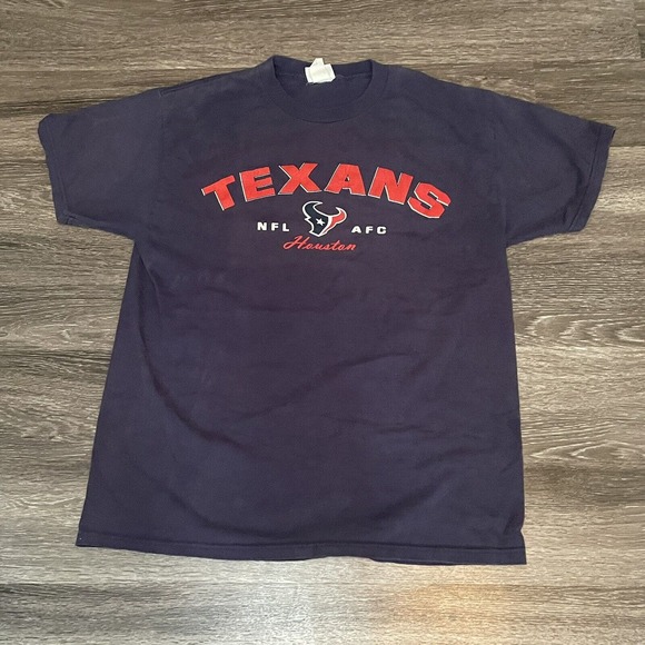 NFL Houston Texans AFC Football T Shirt XL Puff Print Navy‎ Blue Logo - Picture 1 of 4
